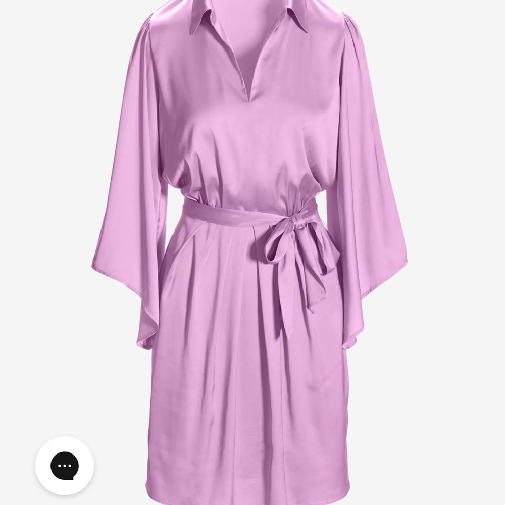 Boston Proper Flare Sleeve Collared Charmeuse‎ Dress Orchid Bouquet Size Large - Picture 5 of 12